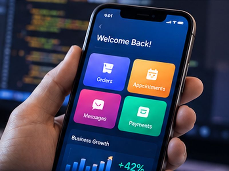 Modern mobile app home screen with orders, appointments and payments